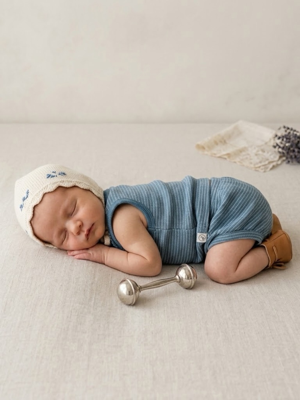 Little Planet Organic Ocean Blue Waffle Knit Sleeveless Top + Bubble Shorts Set